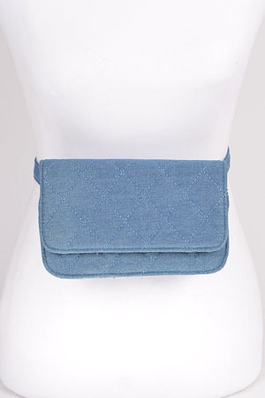 Denim Quilted Fanny Clutch - Light